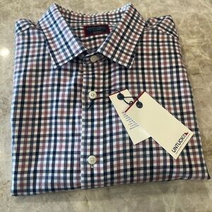 Untuckit Men’s XL 100% Cotton Check Blue White & Red Flannel Long Sleeve Shirt